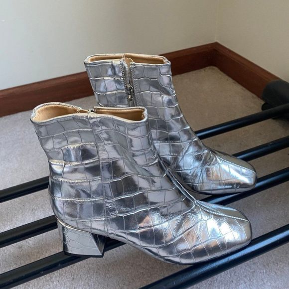 SCHUTZ Women Mili Croc Leather Block Heel Boots - NEW NWOB - Picture 8 of 9
